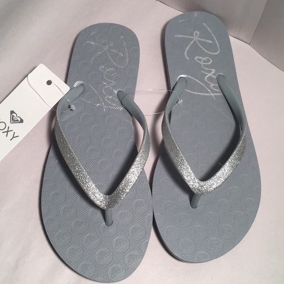 roxy silver flip flops
